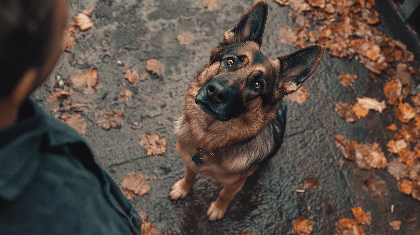 Un Berger Allemand attentif regarde son maître, attendant un ordre