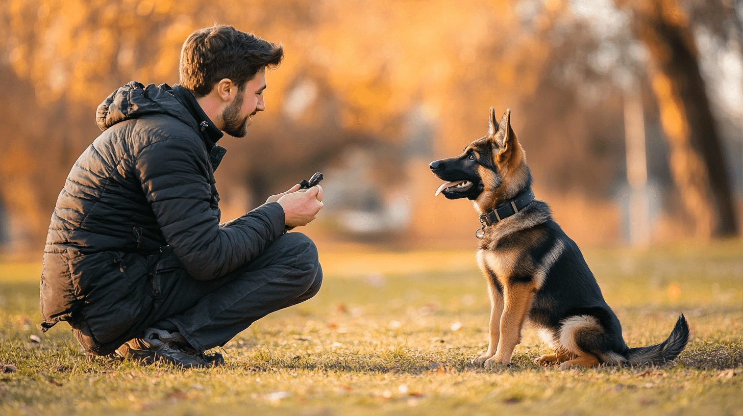 Un homme avec son premier chien berger allemand